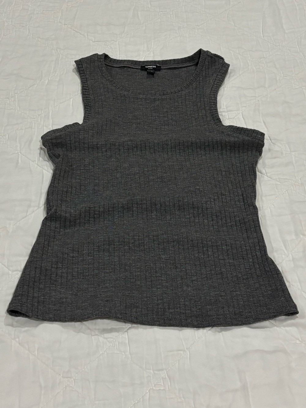 Express Ribbed Sleeveless Tank Top in Charcoal Gray